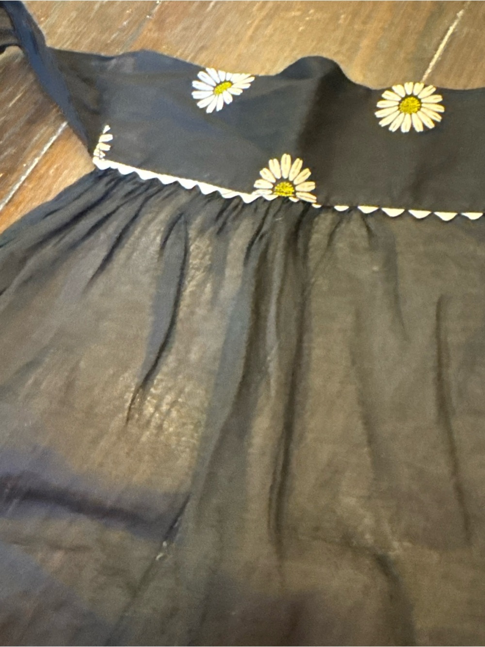Vintage Gingham Girl Half Apron Black Daisy Ric Rac Pockets Retro - Picture 3 of 6